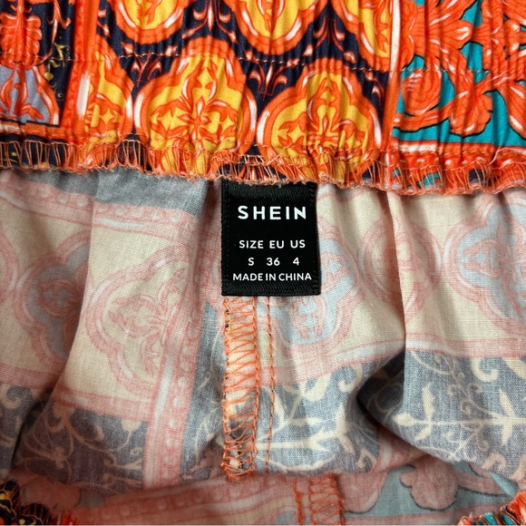 SHEIN Casual Print Shorts Women's Small Orange Multi print Elastic Tie Front - Picture 5 of 5
